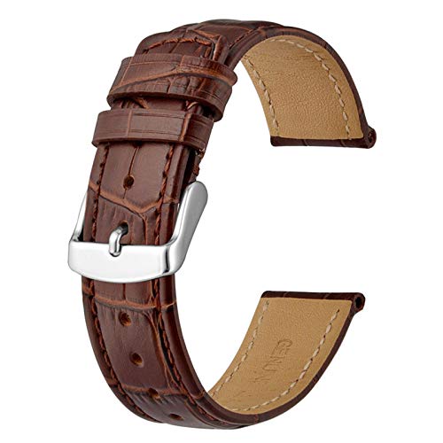 Lederband 18/20/22mm Schnellspanner Uhrenarmband Leder Brown-Brown-Linie-S, 20mm von Cycat