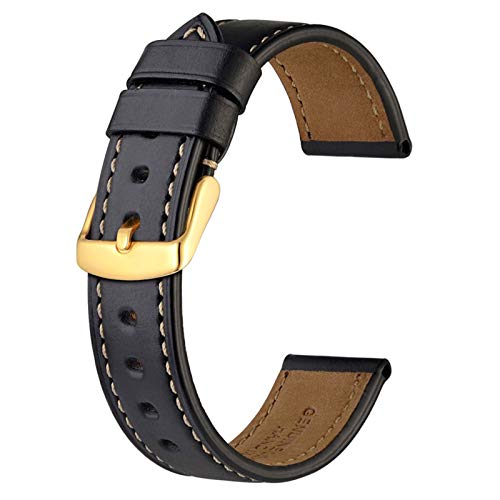 Lederband 18-24mm Vintage Leder-Uhrenarmband Quick Release Uhrenarmband Leder Schwarz, 18mm von Cycat