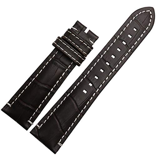 Lederband 22mm Double Head Schicht Armband mit Edelstahl-Schnalle Dark Brown White, 22mm Silber Bucle von Cycat