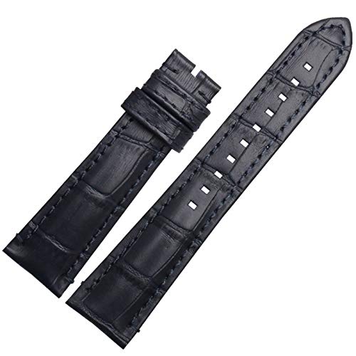 Lederband 22mm Double Head Schicht Armband mit Edelstahl-Schnalle Dunkelblau, 22mm Silber Bucle von Cycat