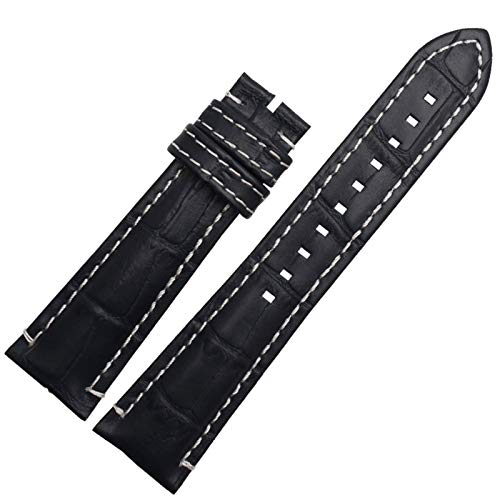 Lederband 22mm Double Head Schicht Armband mit Edelstahl-Schnalle Dunkelblau Weiß, 22mm Schwarz Bucle von Cycat