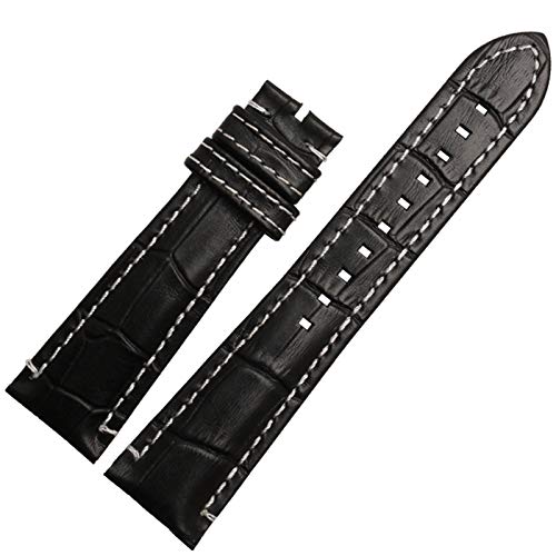 Lederband 22mm Double Head Schicht Armband mit Edelstahl-Schnalle Schwarz-Weiss, 22mm Rose Bucle von Cycat