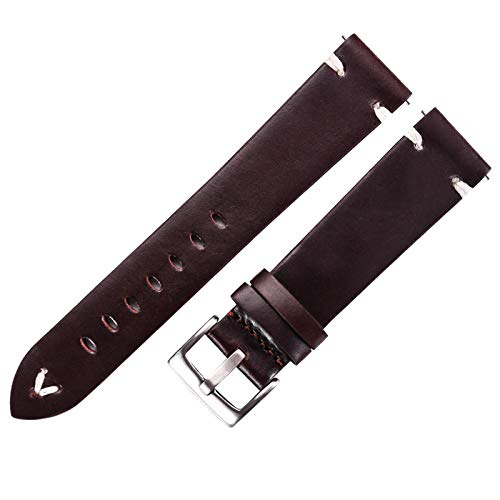 Lederband-Öl-Wachs-Leder-Uhrenarmband 18mm/20mm/22mm Schnellspann-Uhrenarmband Rotwein-Silber, 18mm von Cycat