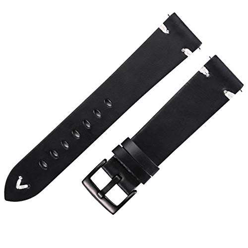 Lederband-Öl-Wachs-Leder-Uhrenarmband 18mm/20mm/22mm Schnellspann-Uhrenarmband Schwarz-Schwarz-Haken, 18mm von Cycat