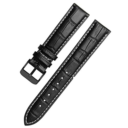 Lederband Straps 12-24mm-Uhr-Armband Armband Schwarz Weiß Schwarz, 22mm von Cycat