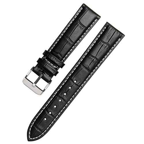 Lederband Straps 12-24mm-Uhr-Armband Armband Schwarz Weiss Silber, 10mm von Cycat