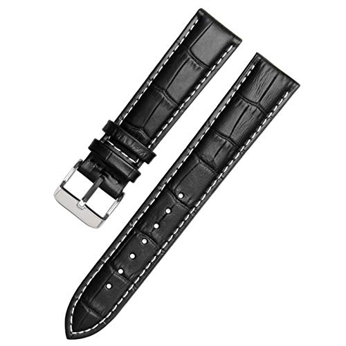 Lederband Straps 12-24mm-Uhr-Armband Armband Schwarz Weiss Silber, 12mm von Cycat