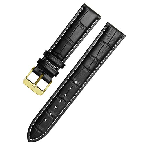 Lederband Straps 12-24mm-Uhr-Armband Armband Schwarz-Weißgold, 10mm von Cycat