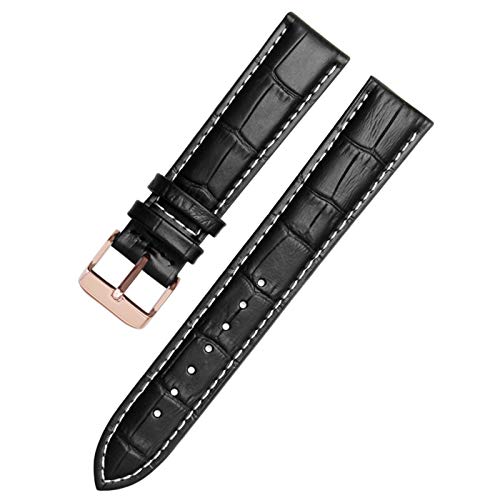 Lederband Straps 12-24mm-Uhr-Armband Armband Schwarz-weiße Rose Gold, 15mm von Cycat