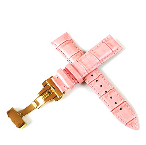 Lederband-Uhr-Gurt-Bügel 12-20mm Uhrenarmband Leder Buckle Pink Gold B, 22mm von Cycat