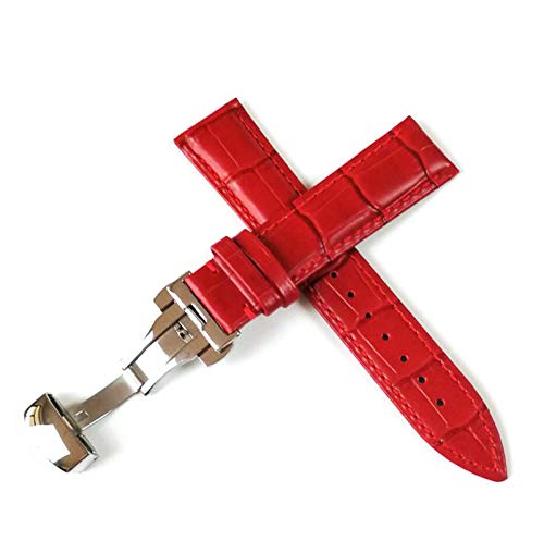 Lederband-Uhr-Gurt-Bügel 12-20mm Uhrenarmband Leder Buckle Rot Silber B, 21mm von Cycat