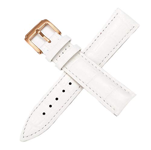Lederband-Uhr-Gurt-Bügel 12-20mm Uhrenarmband Leder Buckle Weiße Rose Gold, 20mm von Cycat