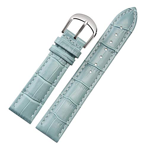 Uhr-Gurt-Frau-Leder-Uhrenarmband 10-22mm Multicolor Leder Uhrenarmbänder Sky Blue Silver, 16mm von Cycat