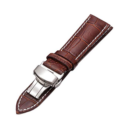 Uhrenarmband Leder 12-24mm Schmetterling Buckle Wrist Armband Coffee White Line, 13mm von Cycat