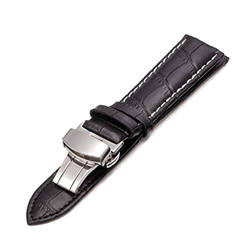 Uhrenarmband Leder 12-24mm Schmetterling Buckle Wrist Armband Schwarz White Line, 14mm von Cycat