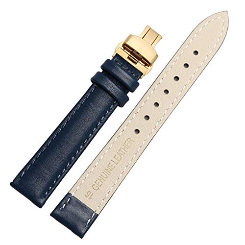 Uhrenarmband Leder 14/16/18/20mm Uhrenarmband mit Butterflyschließe Dunkles Blau Gold, 20mm von Cycat