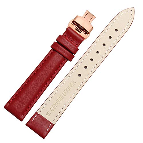 Uhrenarmband Leder 14/16/18/20mm Uhrenarmband mit Butterflyschließe Red Rose Buckle, 20mm von Cycat