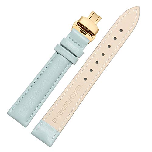 Uhrenarmband Leder 14/16/18/20mm Uhrenarmband mit Butterflyschließe Sky Blue Gold, 18mm von Cycat