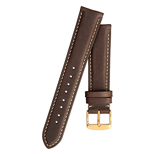 Uhrenarmband Leder 14-24mm Ersatz Gürtel mit Goldschnalle Brown-Beige-Linie, 19mm von Cycat