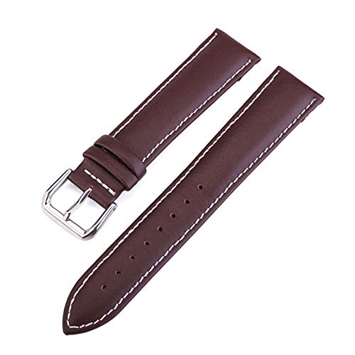 Uhrenarmband Leder 14.12/16/18/19/20/22/24mm Classic Leder Ersatz-Uhrenarmband Brown und White Line, 12mm von Cycat