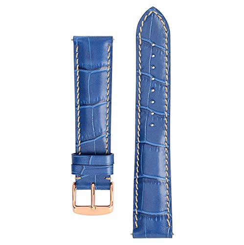 Uhrenarmband Leder 18-22M Ersatz-Gürtel mit Rose Gold Buckle Blau-Beige-Linie, 18mm von Cycat