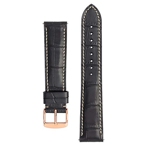 Uhrenarmband Leder 18-22M Ersatz-Gürtel mit Rose Gold Buckle Schwarz-Beige-Linie, 18mm von Cycat