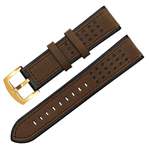 Uhrenarmband Leder 20/22/24mm Uhrenarmband Uhrenarmbänder Armee Goldwölbung, 22mm von Cycat