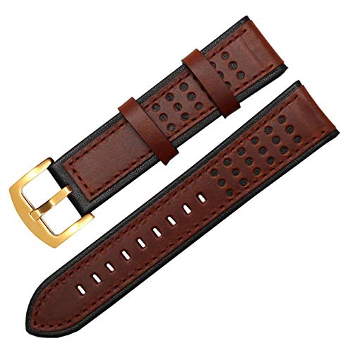 Uhrenarmband Leder 20/22/24mm Uhrenarmband Uhrenarmbänder Braun Gold Buckle, 20mm von Cycat