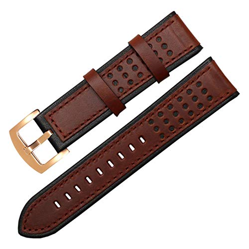 Uhrenarmband Leder 20/22/24mm Uhrenarmband Uhrenarmbänder Brown Rose Buckle, 22mm von Cycat