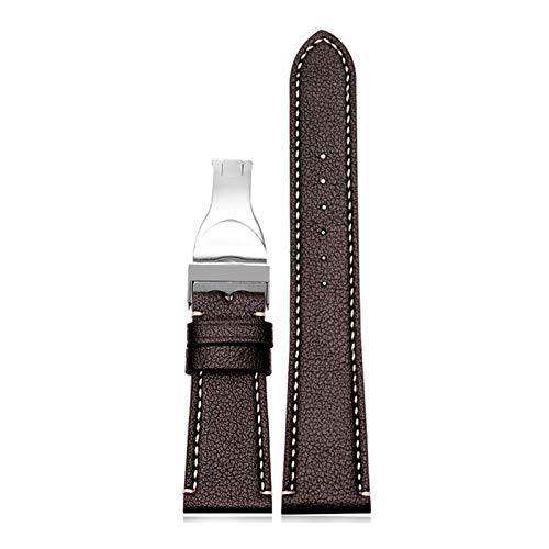 Uhrenarmband Leder 20mm/22mm mit Edelstahl Buckle Braun Faltschließe, 20mm von Cycat