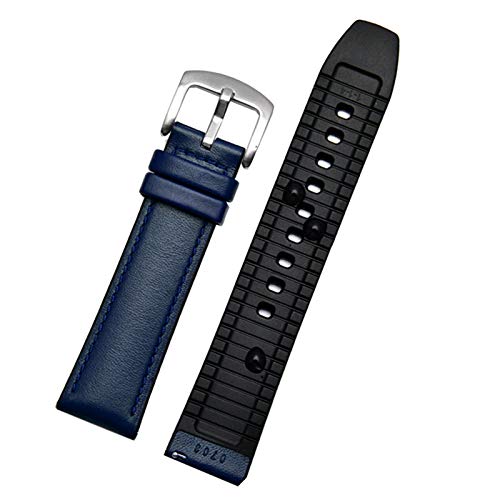 Uhrenarmband Leder 22mm Uhrenarmband-Bottom Blue Band Blau, 22mm Schwarz Buckle von Cycat