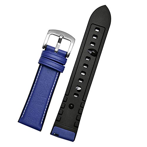 Uhrenarmband Leder 22mm Uhrenarmband-Bottom Blue Band Blau Weiss, 22mm Schwarz Buckle von Cycat