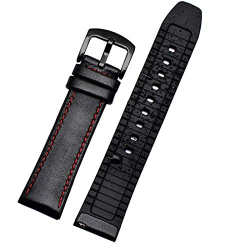 Uhrenarmband Leder 22mm Uhrenarmband-Bottom Blue Band Schwarz Rot-Stich, 22mm Silver Buckle von Cycat