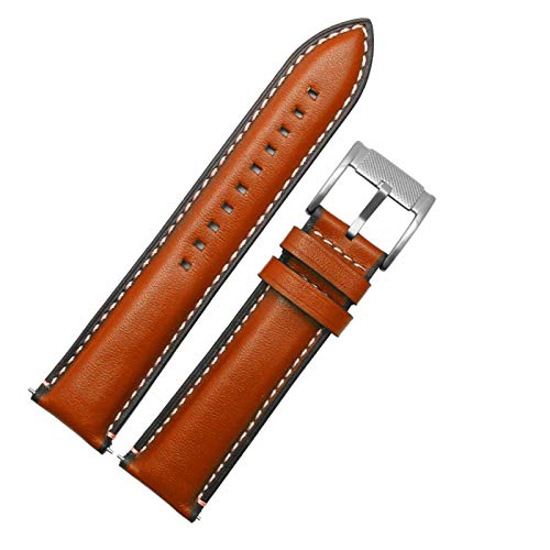 Uhrenarmband Leder 24/20/22mm Schnellspann-Uhrenarmband Brown-Silber-Haken, 20mm von Cycat