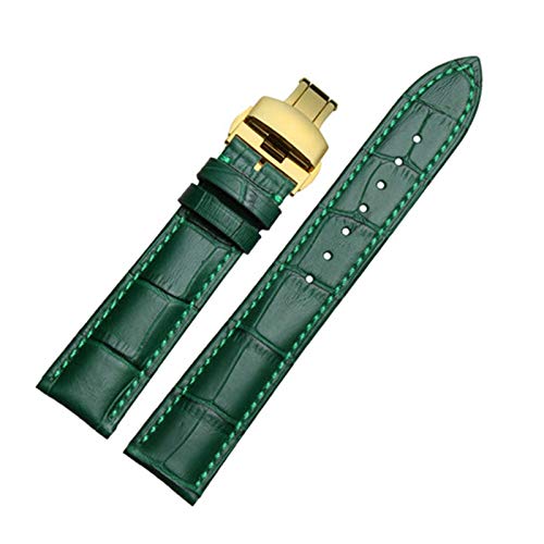 Uhrenarmband Leder Green Bamboo Ersatzband 18/20/22mm Schnellspanner Uhrenarmband Leder Gold Schließe, 12mm von Cycat