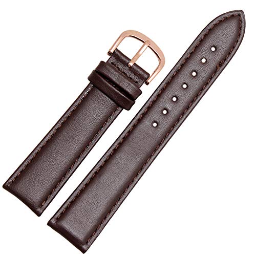 Uhrenarmband Leder Schwarz/Braun Uhrenarmband 12-24mm Uhrenarmbänder Brown Rose Gold, 18mm von Cycat