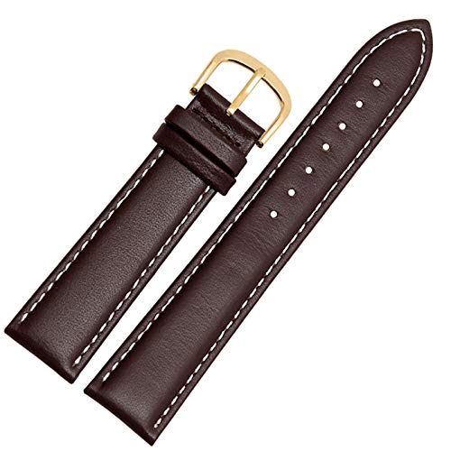 Uhrenarmband Leder Schwarz/Braun Uhrenarmband 12-24mm Uhrenarmbänder Brown White Gold, 21mm von Cycat