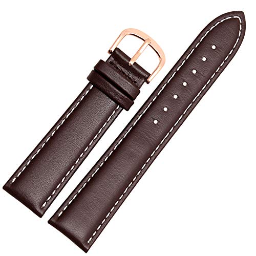 Uhrenarmband Leder Schwarz/Braun Uhrenarmband 12-24mm Uhrenarmbänder Brown White Rose Gold, 14mm von Cycat