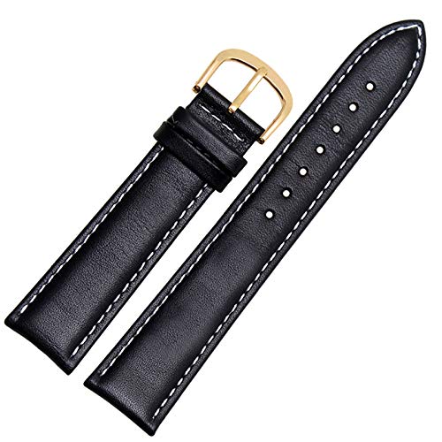 Uhrenarmband Leder Schwarz/Braun Uhrenarmband 12-24mm Uhrenarmbänder Schwarz-Weißgold, 18mm von Cycat