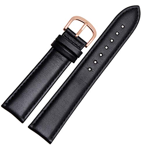 Uhrenarmband Leder Schwarz/Braun Uhrenarmband 12-24mm Uhrenarmbänder Schwarze Rose Gold, 12mm von Cycat