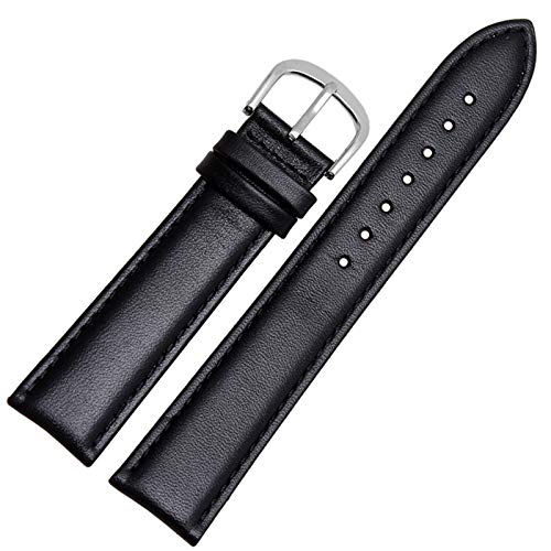 Uhrenarmband Leder Schwarz/Braun Uhrenarmband 12-24mm Uhrenarmbänder Schwarzes Silber, 14mm von Cycat