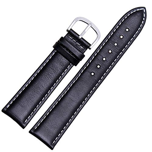 Vintage Ersatz-Uhrenarmbänder 12-24mm Einfache Uhrenarmband Leder Schwarz Weiss Silber, 16mm von Cycat