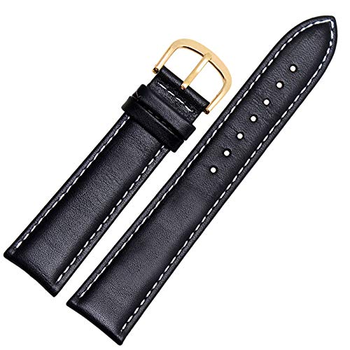 Vintage Ersatz-Uhrenarmbänder 12-24mm Einfache Uhrenarmband Leder Schwarz-Weißgold, 16mm von Cycat