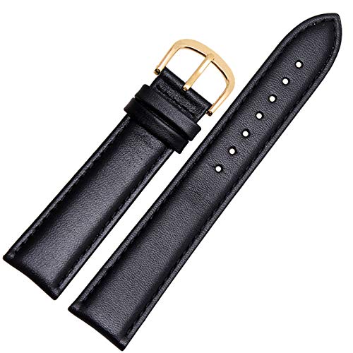 Vintage Ersatz-Uhrenarmbänder 12-24mm Einfache Uhrenarmband Leder Schwarzes Gold, 14mm von Cycat