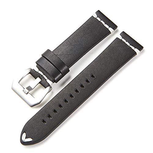 Vintage Leder Uhrenarmbänder Strap 18-24Mm Männer Frauen Lederband Uhren Zubehör Schwarzes Silber, 21mm von Cycat