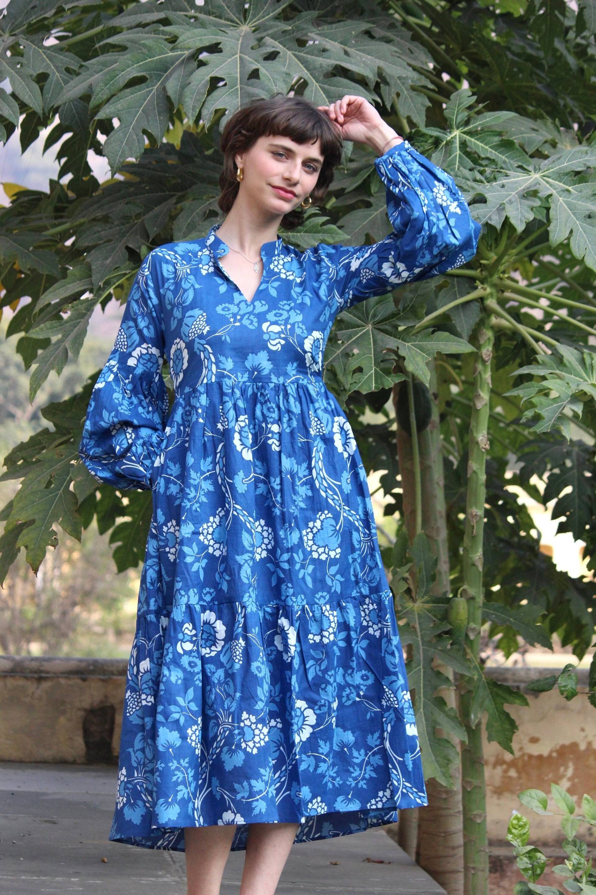 Block Print Kleid, Damen Baumwollkleid Sommerkleid Damen, Blumenkleid Boho Strandkleid, Urlaubskleid, Kleid von CyclamenIndia