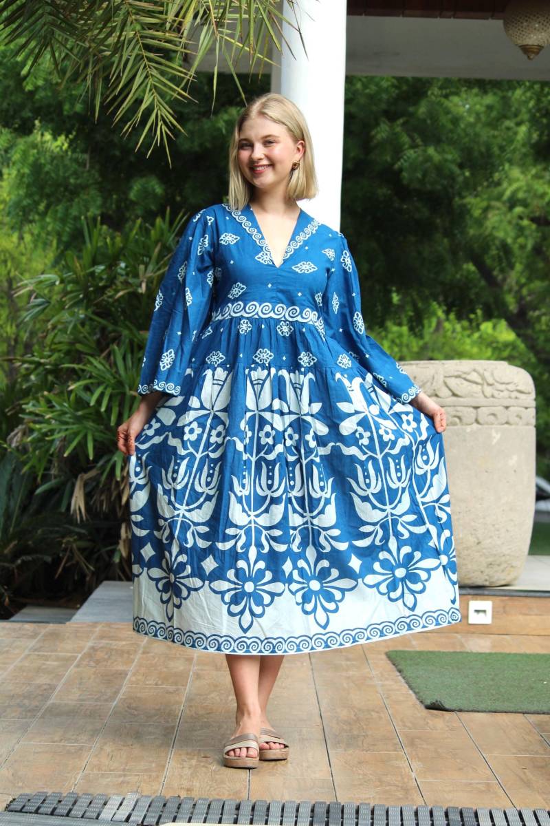 Block Print Kleid, Damen Baumwollkleid Sommerkleid Damen, Blumenkleid Boho Strandkleid, Urlaubskleid, Kleid von CyclamenIndia