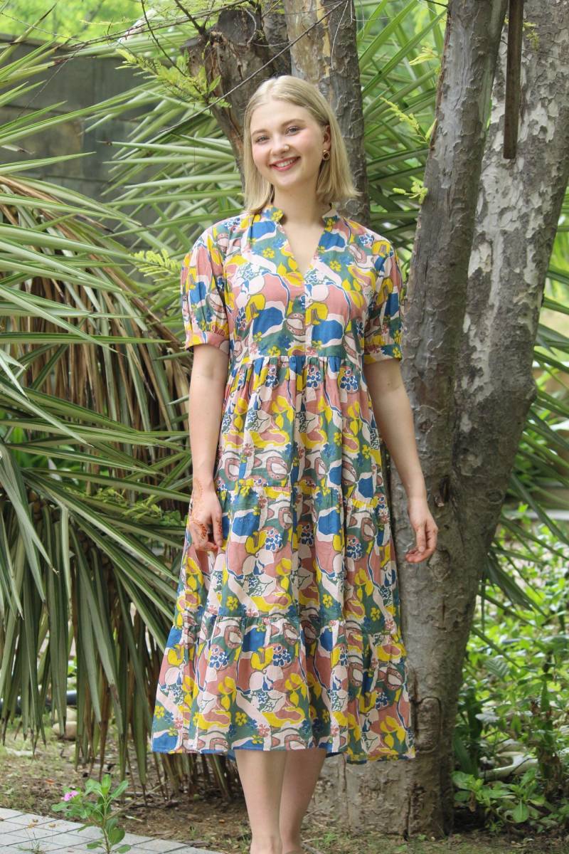 Block Print Kleid, Damen Baumwollkleid Sommerkleid Damen, Blumenkleid Boho Strandkleid, Urlaubskleid, Kleid von CyclamenIndia