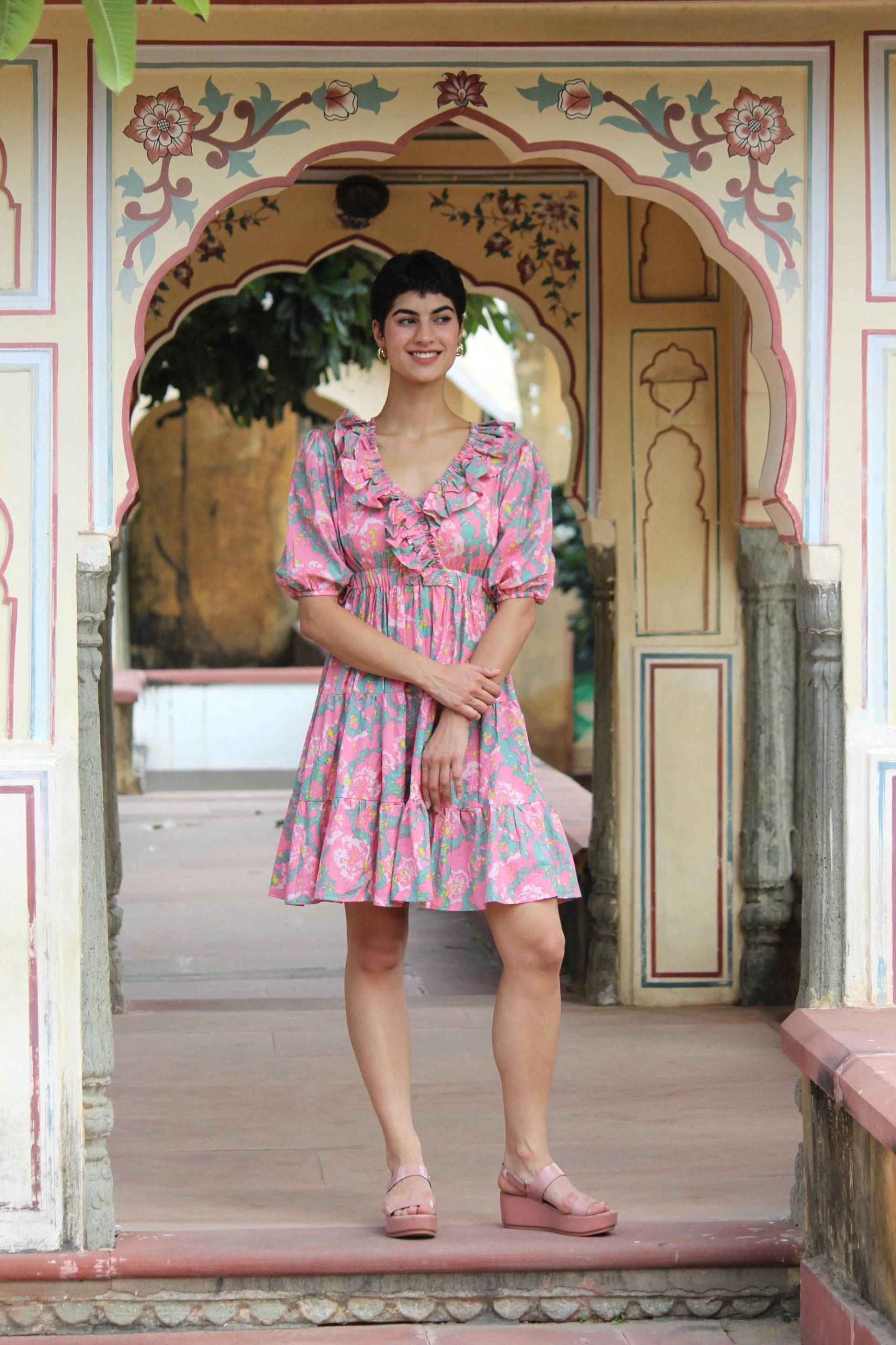 Boho Mini Kleid, Strandkleid Frauen, Sommer-Baumwollkleid, Baumwollkleider Für Bedruckte Kleider, Kurzes Sommerkleid von CyclamenIndia