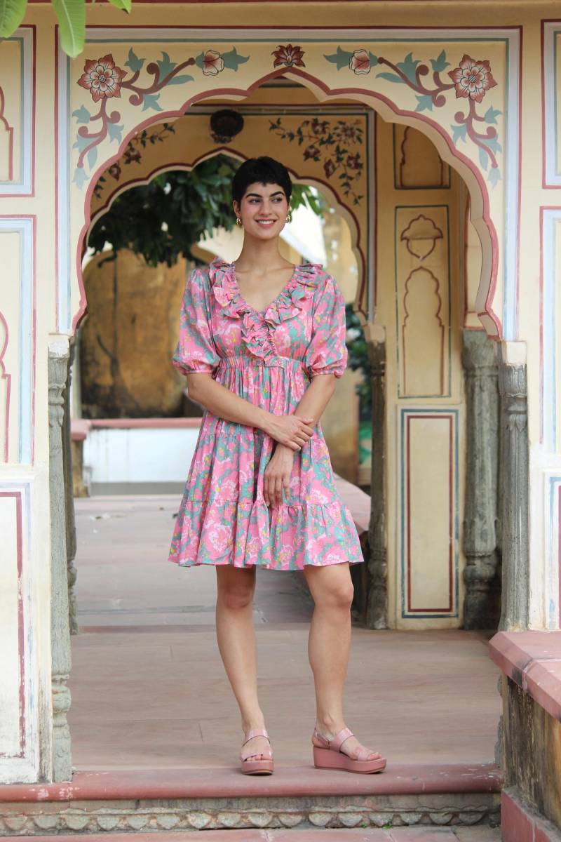 Boho Mini Kleid, Strandkleid Frauen, Sommer-Baumwollkleid, Baumwollkleider Für Bedruckte Kleider, Kurzes Sommerkleid von CyclamenIndia